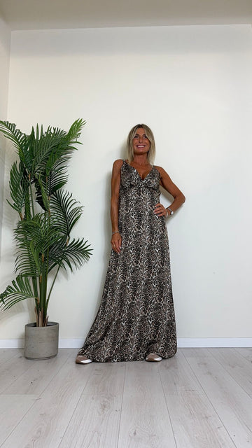 PLEASE - A12QCX3000 - ABITO LUNGO ANIMALIER LEOPARDATO, RETRO ELASTICATO, ZIP LATERALE, 100% VISCOSA