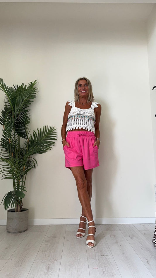 DAFNE - J2101P24 - TOP COTONE MACRAME' CON PASSAMANERIA CORALLINI