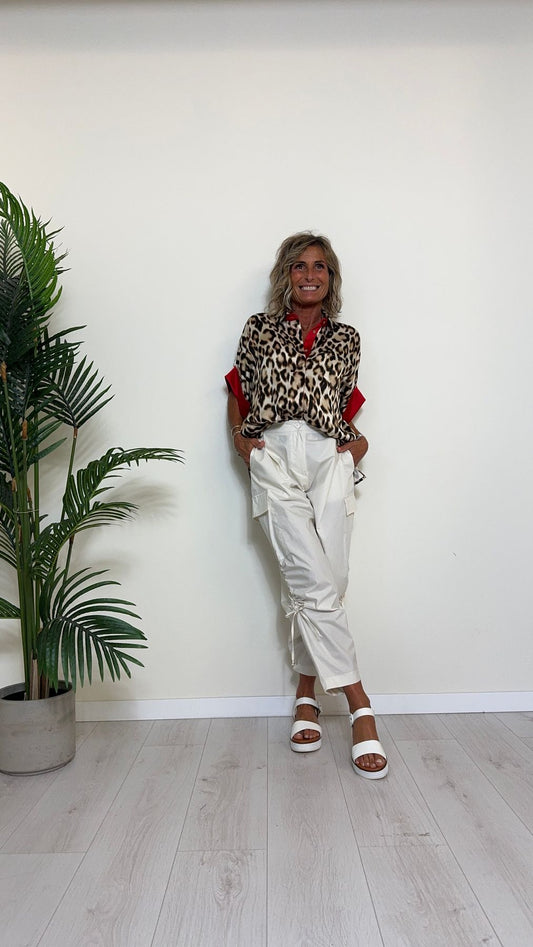 IMPERIAL - CLX1HPM - CAMICIA OVER PURA VISCOSA STAMPA ANIMALIER, MANICA RISVOLTATA E DETTAGLI A CONTRASTO