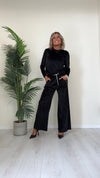 CELLOFUN - 2423P - PANTALONE CINIGLIA A PALAZZO, VITA ELASTICATA CON COULISSE