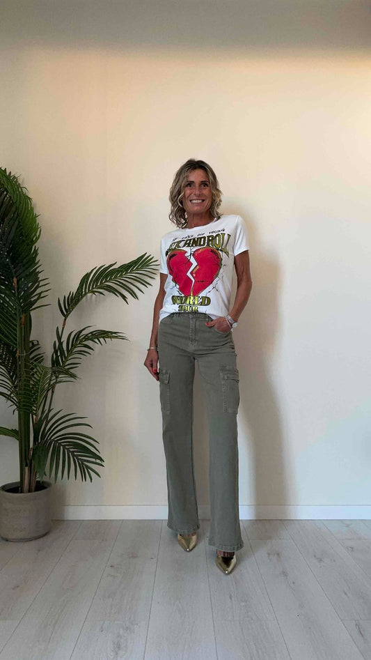 DAFNE - 1380P32 - PANTALONE CARGO PALAZZO ELASTICIZZATO, VITA ALTA