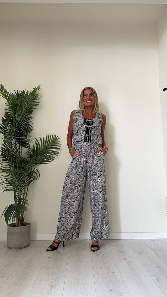 DAFNE - NI634P23 - GILET VISCOSA FANTASIA FOGLIE CON LACCETTI