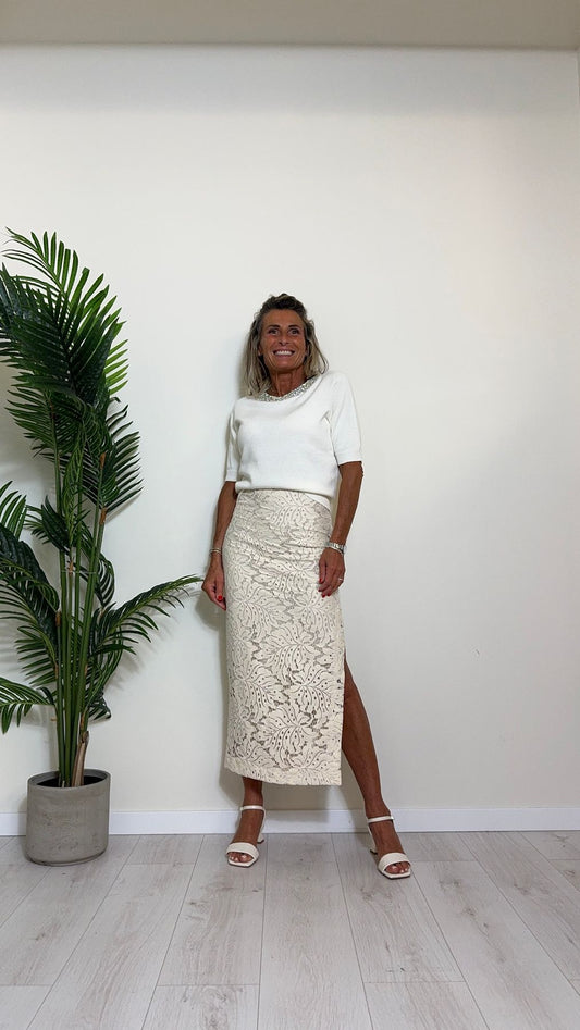 VICOLO - 77060B - MAGLIA COTONE GIROCOLLO STRASS MANICA CORTA