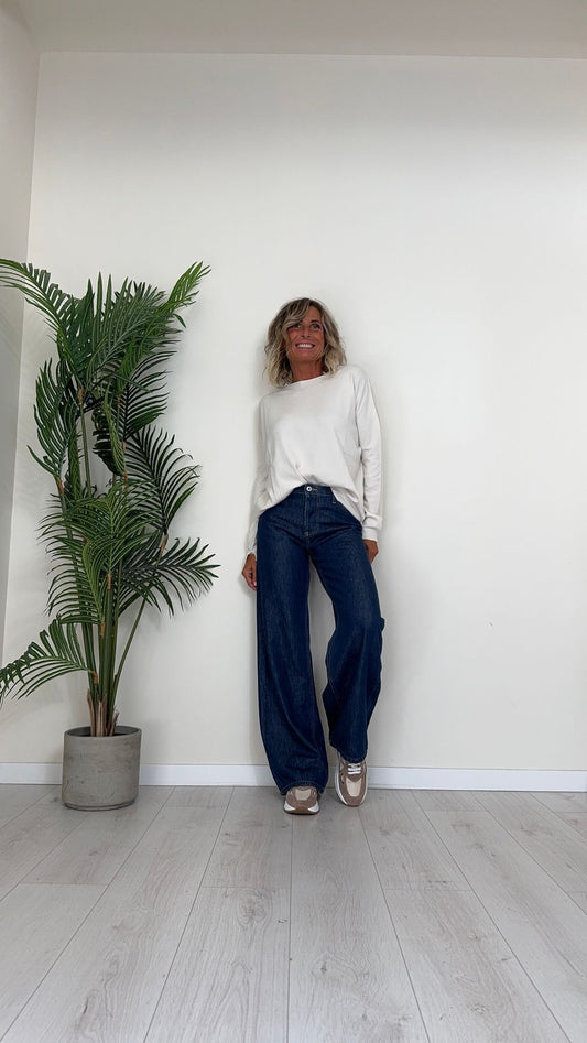 PLEASE - P2O2CQZNRM - PANTALONE PALAZZO SIMIL DENIM (COTONE  E TENCEL)