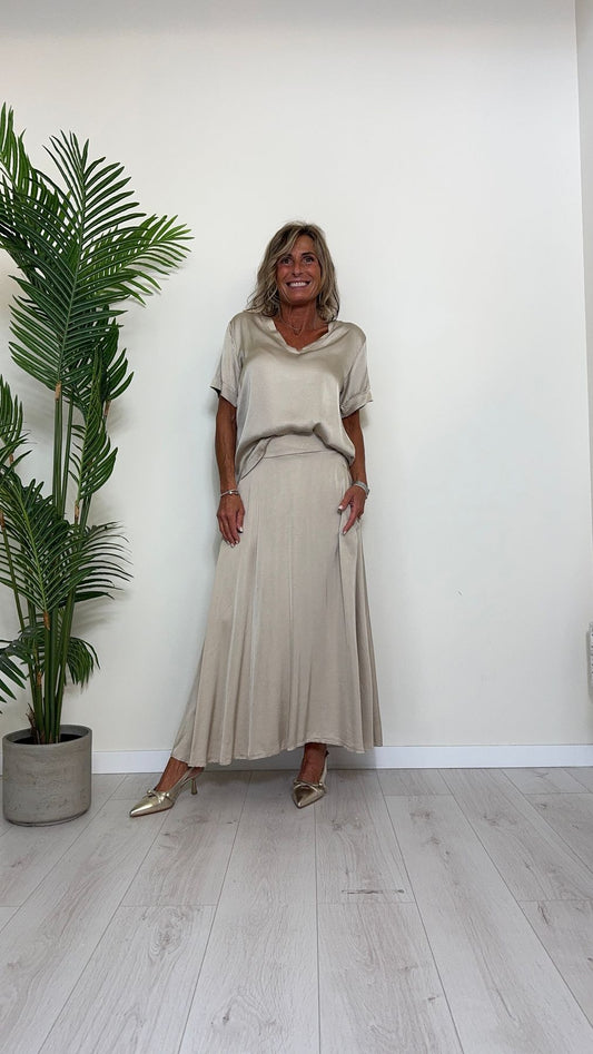 DAFNE - 8070P26 - GONNA LUNGA VISCOSA VITA PIATTA CON ELASTICO RETRO E TASCHE A FILO