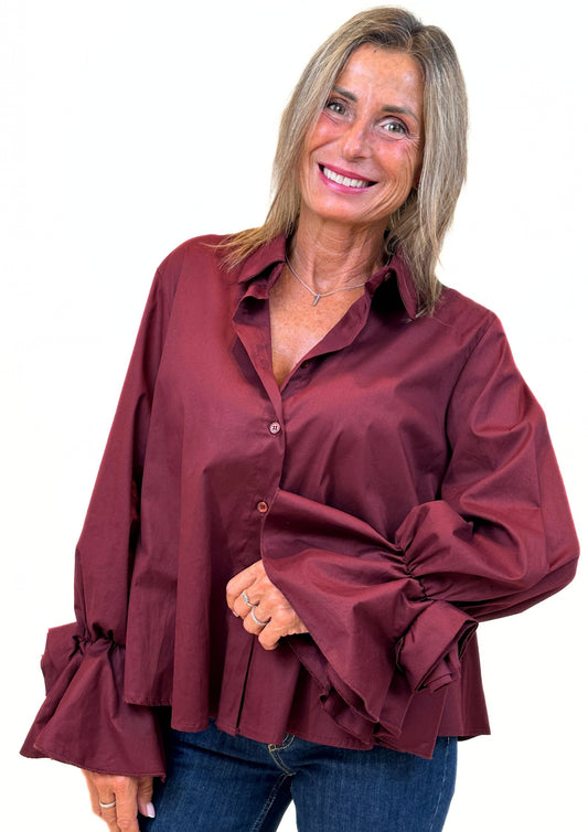 Provence - Camicia Bordeaux con Polso a Rosa