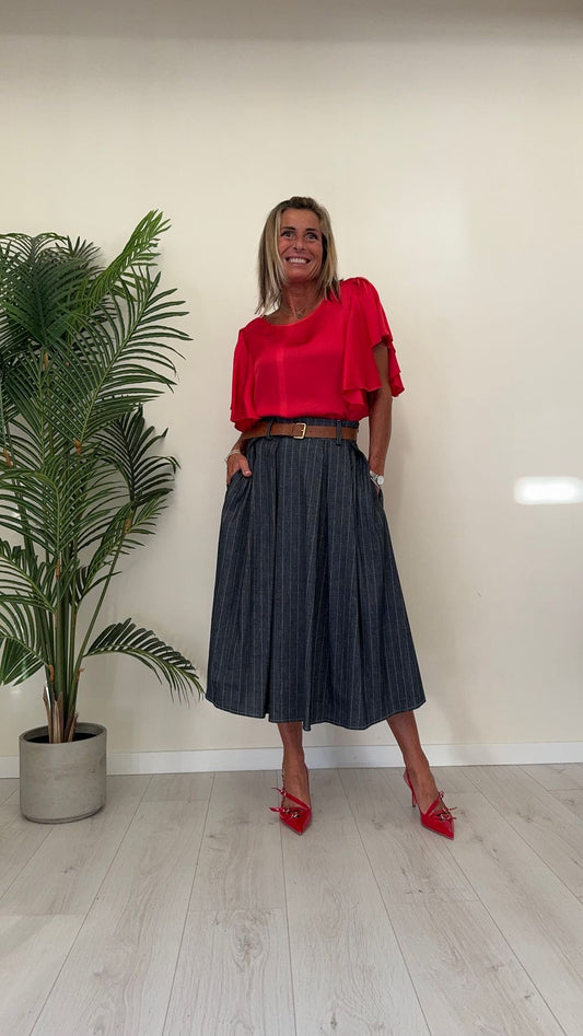 GIORGIA & JHONS - 60255SS24 - GONNA LINO/VISCOSA GESSATA LONGUETTE SVASATA CON CINTURA