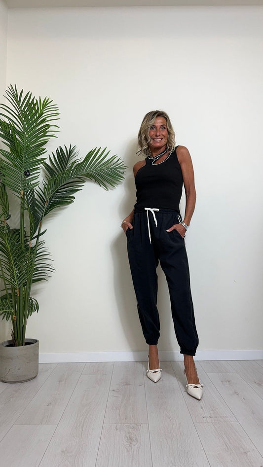 VICOLO - RB0489 - CANOTTA/TOP COTONE COSTINE OBLO' STRASS