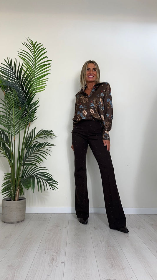 GIORGIA & JHONS - 60178FW24 - PANTALONE PUNTO MILANO A ZAMPA CON MICRO STRASS