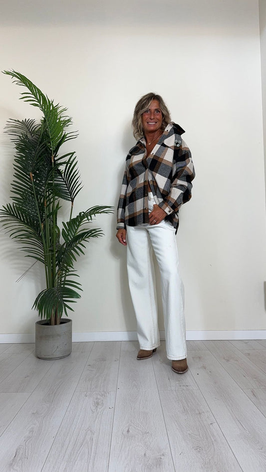 CELLOFUN - 2411G - SHACKET (GIACCA/CAMICIA) FLANELLA CHECK CON FRAGE MANICHE E BOTTONI A PRESSIONE