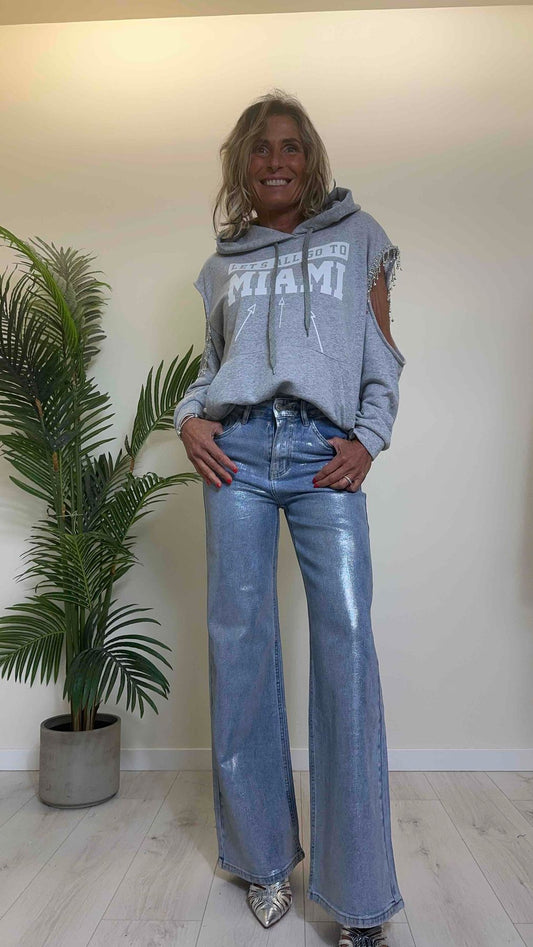 GIORGIA & JHONS - 60271SS24 - JEANS PALAZZO SPALMATURA SILVER