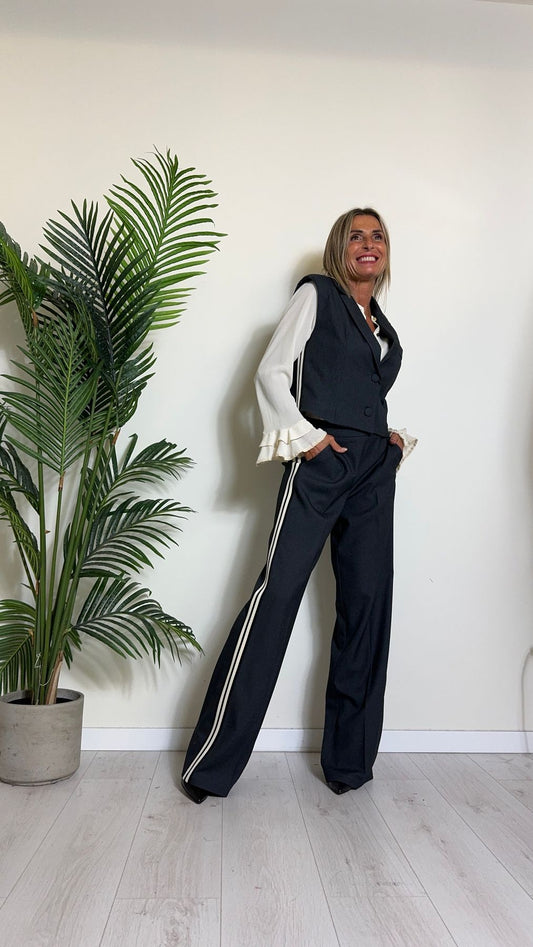 GIORGIA & JHONS - 60250FW24 - PANTALONE POLIVISCOSA CON BANDE LATERALI, ELESTICO RETRO E TASCHE A FILO