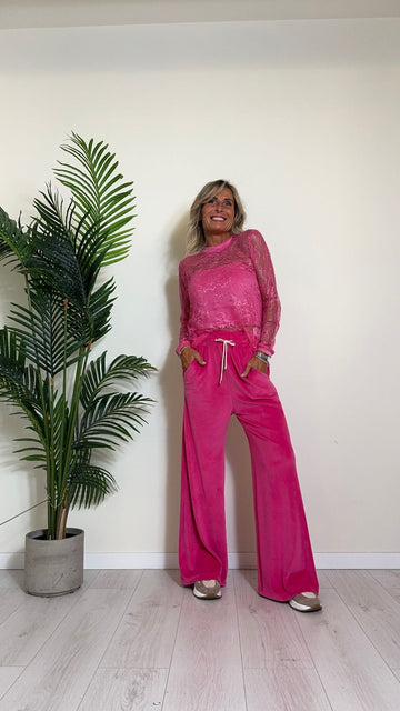 CELLOFUN - 2449M - COORD SET CON MAGLIA PIZZO E TOP A FASCIA IN CINIGLIA, CHIUSURA SUL RETRO CON ZIP A VISTA