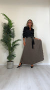 DAFNE - 90A5P5EP28 - GONNA LUNGA PLISSEE SOLEIL, MICRO PIED DE POULE, CON FUSCIACCA SIMILPELLE