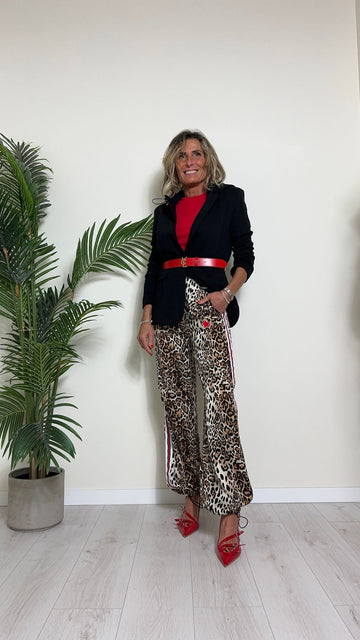 VICOLO - TB1208 - PANTALONE 100%VISCOSA, STAMPA ANIMALIER CON COULISSE VITA E FONDO REGOLABILI