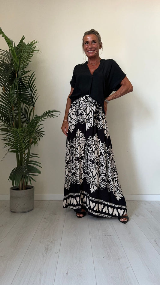 DAFNE - 18320P27 - GONNA LUNGA FANTASIA GIGLI, ELASTICO RETRO CON CINTURA, 100%VISCOSA