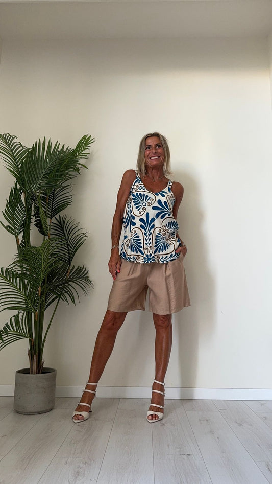 GIORGIA & JHONS - 60470SS24 - TOP 100%VISCOSA STAMPA FOGLIE STILIZZATE CON BRATELLINE