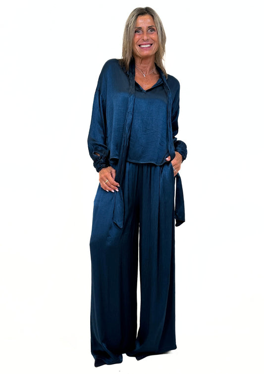 Pantalone Ampio in Viscosa Effetto Crash