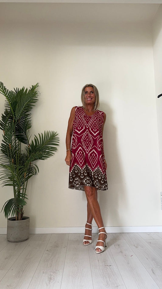 DAFNE - U10932P26 - ABITO 100%VISCOSA SCOLLO A V , FANTASIA CON SPALLA LARGA