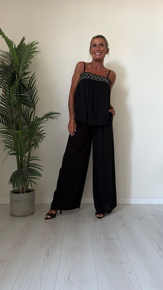 DAFNE - U10888P29 - PANTALONE PALAZZO 100%VISCOSA, ELASTICO VITA CON CORDA CON TASCHE A FILO