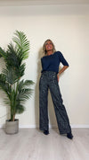 CELLOFUN - 2402P - PANTALONE PALAZZO, STAMPA GLITTER DENIM CON BOTTONI A VISTA (STILE E. FRANCHI)
