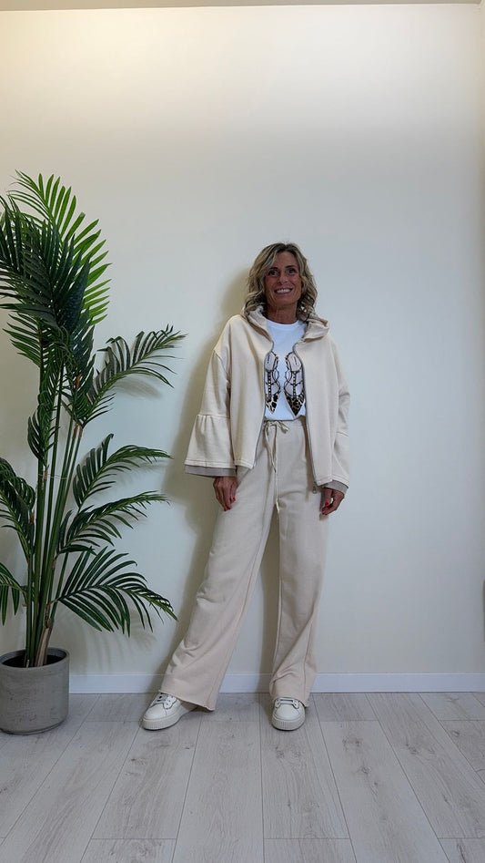 DAFNE - 2103P26 - FELPA APERTA CON ZIP IN COTONE GARZATO CON CAPPUCCIO E MANICHE TAFFETA'