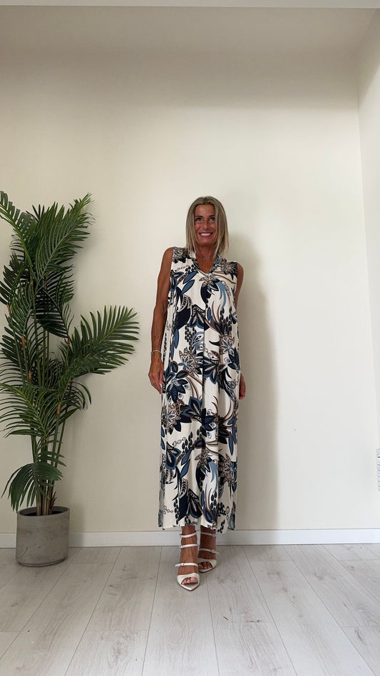 DAFNE - U10967P29 - ABITO LUNGO 100%VISCOSA FANTASIA, SCOLLO A V CON SPACCHI LATERALI