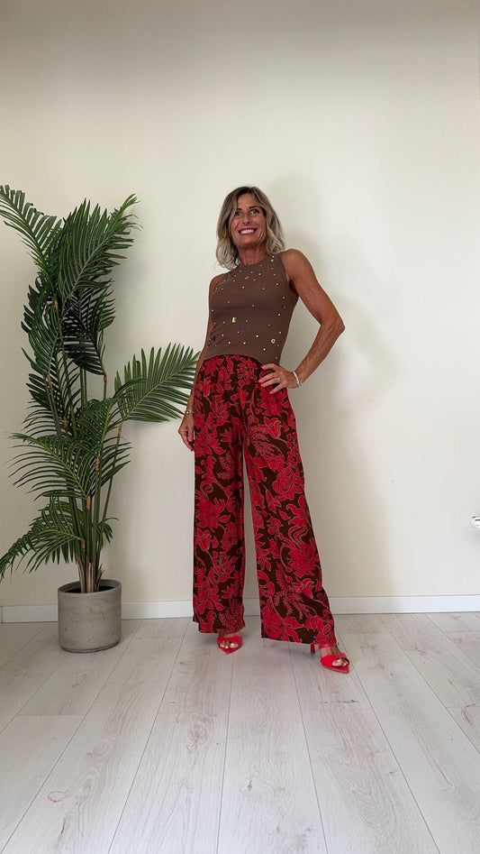 DAFNE - CB370P23 - TOP COTONE ELASTICIZZATO CON CABOCHON E STRASS CUCITI