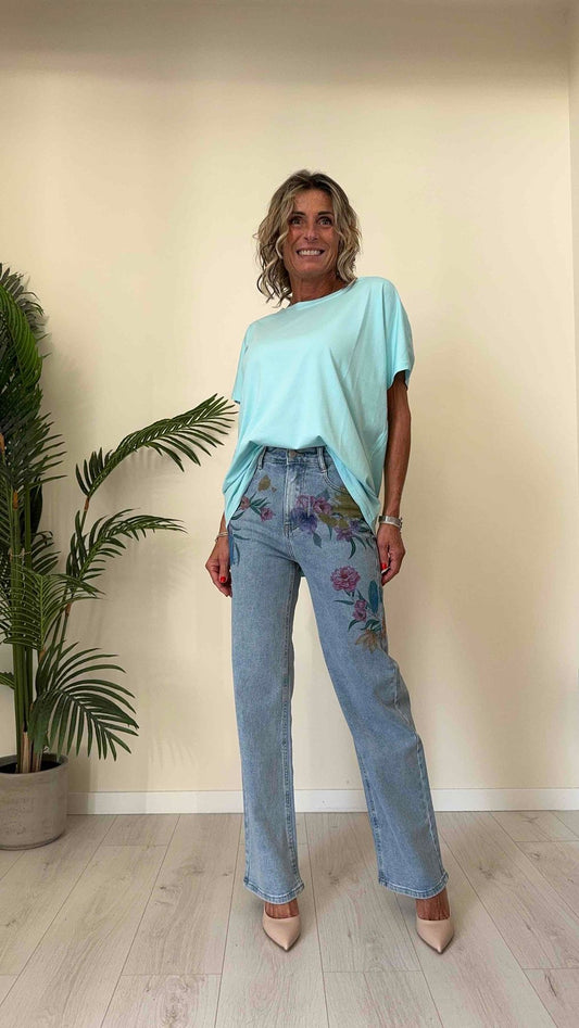 GIORGIA & JHONS - 60272SS24 - JEANS STAMPA FIORI ACQUERELLO