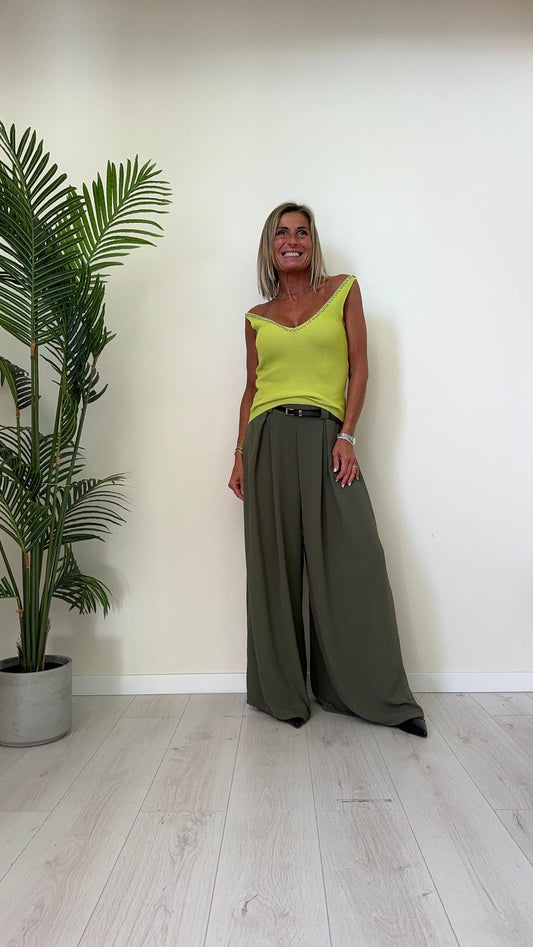 DAFNE - 8043 - TOP/CANOTTA VISCOSA(70%)/COTONE(25%) COSTINE, DOPPIO SCOLLO A V CON CRISTALLI INCASTONATI