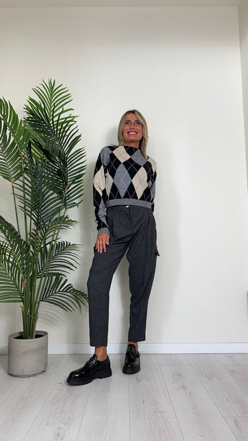 VICOLO - 22177S - PULL LOSANGHE IN VISCOSA CON COLLO A CRATERE, CROPPED