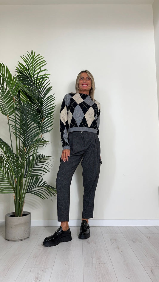 VICOLO - 22177S - PULL LOSANGHE IN VISCOSA CON COLLO A CRATERE, CROPPED