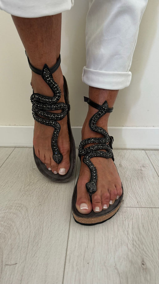 SUSYMIX - 2007M - SANDALO INFRADITO PELLE SERPENTE GIOIELLO