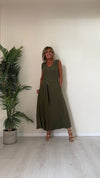 DAFNE - 8517P32 - ABITO LUNGO 80%VISCOSA/20%LINO DOPPIO SCOLLO A V CON ELASTICO RETRO E FUSCIACCA ATTACCATA