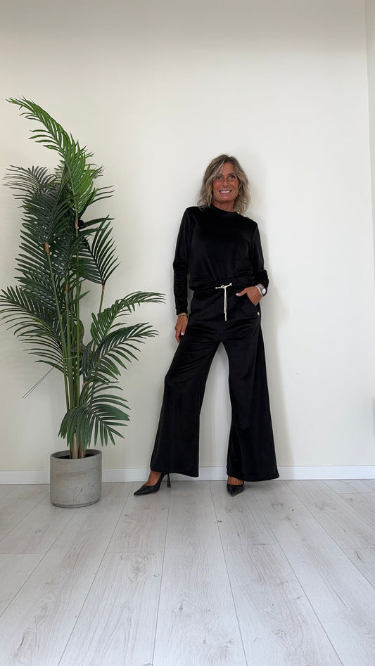 CELLOFUN - 2423P - PANTALONE CINIGLIA A PALAZZO, VITA ELASTICATA CON COULISSE