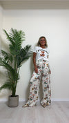 VICOLO - TB2238 - PANTALONE VISCOSA PALAZZO FANTASIA FIORI DI CAMPO CON PINCES