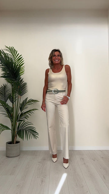 GIORGIA & JHONS - 60199SS24 - PANTALONE GAMBA DRITTA IN COTONE LAMINATO, ORLO SFRANGIATO