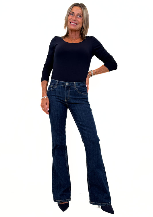 Margot -  Jeans Flare Vita Bassa con Tasche a Pattina