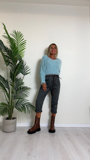 D'ELLE - I243111 - PANTALONE CARAMELLA CON CINTURA E VITA ELASTICATA, COTONE MANOPESCA