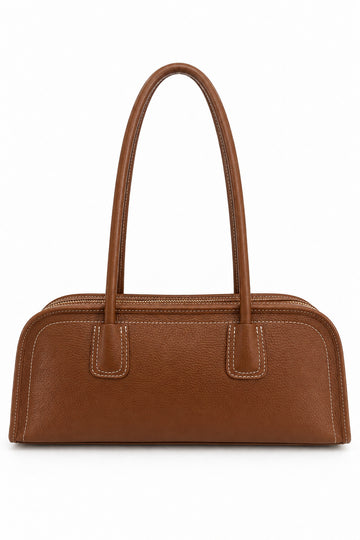 Paysage - Borsa Bauletto in Pelle con Cuciture a Contrasto