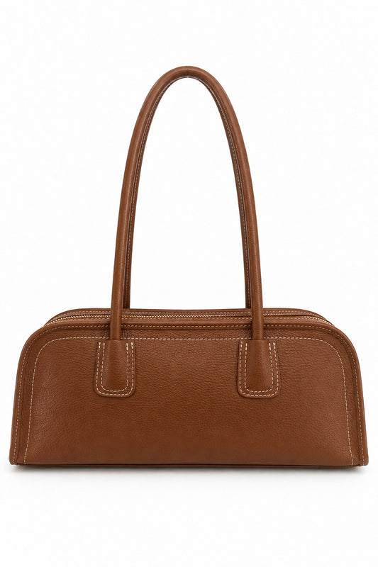 Paysage - Borsa Bauletto in Pelle con Cuciture a Contrasto