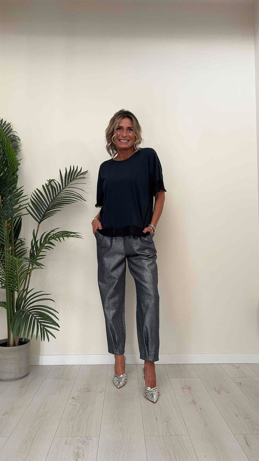 GIORGIA & JHONS - 60148SS24 - PANTALONE SIMIL DENIM LAME' VITA ELASTICATA