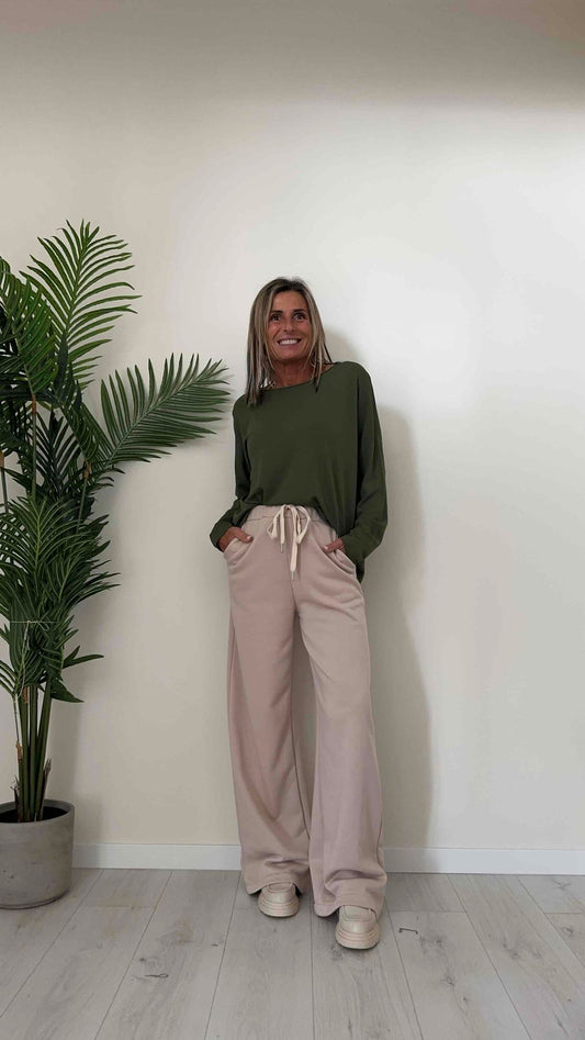 DAFNE - 24805P19 - PANTALONE FELPA GARZATA FLUIDA, FIT AMPIO, CON COULISSE