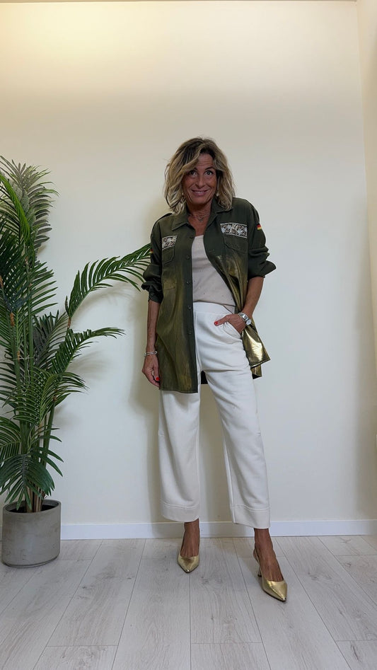CHERRY BLUE - 2173P34 - SHACKET (GIACCA/CAMICIA) MILITARY SPALMATA ORO CON PASSAMANERIA