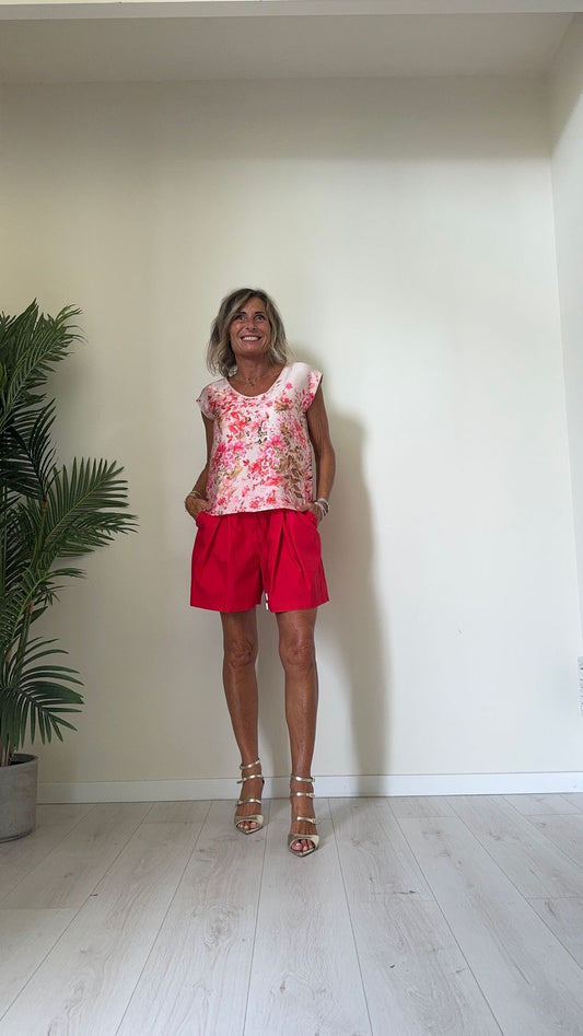 IMPERIAL - RFF5FQA - BLUSA RASO FANTASIA FIORI, SCOLLO A CUORE