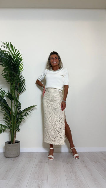 VICOLO - 77060B - MAGLIA COTONE GIROCOLLO STRASS MANICA CORTA