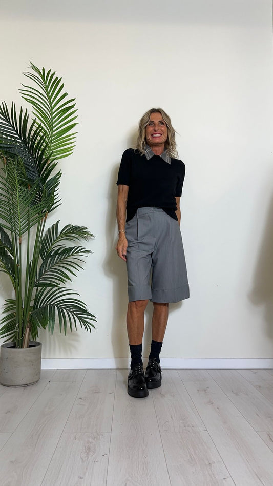 VICOLO - 77182 - MAGLIA LANA/VISCOSA CON COLLETTO STACCABILE SCOZZESE