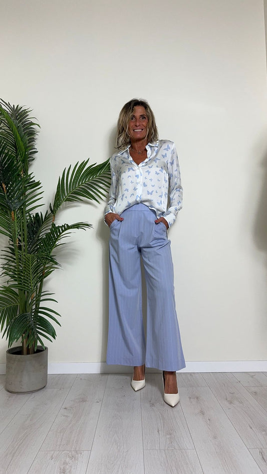 CHERRY BLUE - 2518P23 - PANTALONE POLIVISCOSA A PALAZZO GESSATO CON PINCES