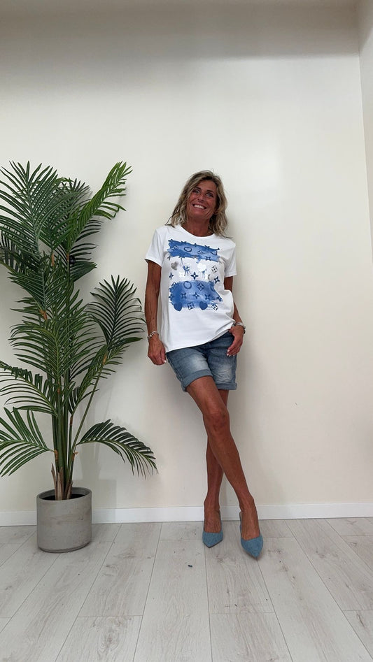 DAFNE - 252PEP13 - T-SHIRT COTONE STAMPA PENNELLATE