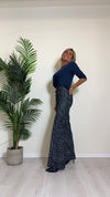 CELLOFUN - 2402P - PANTALONE PALAZZO, STAMPA GLITTER DENIM CON BOTTONI A VISTA (STILE E. FRANCHI)